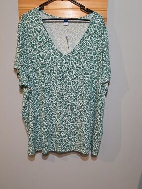 Old Navy Green Floral V-Neck Short Sleeve Top 3x